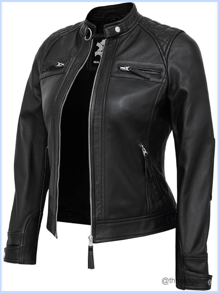 Vegan Leather Quilted Moto Jacket Real Lambskin Biker